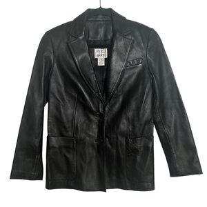 Vakko Sport Black 100% Leather Blazer Jacket XS